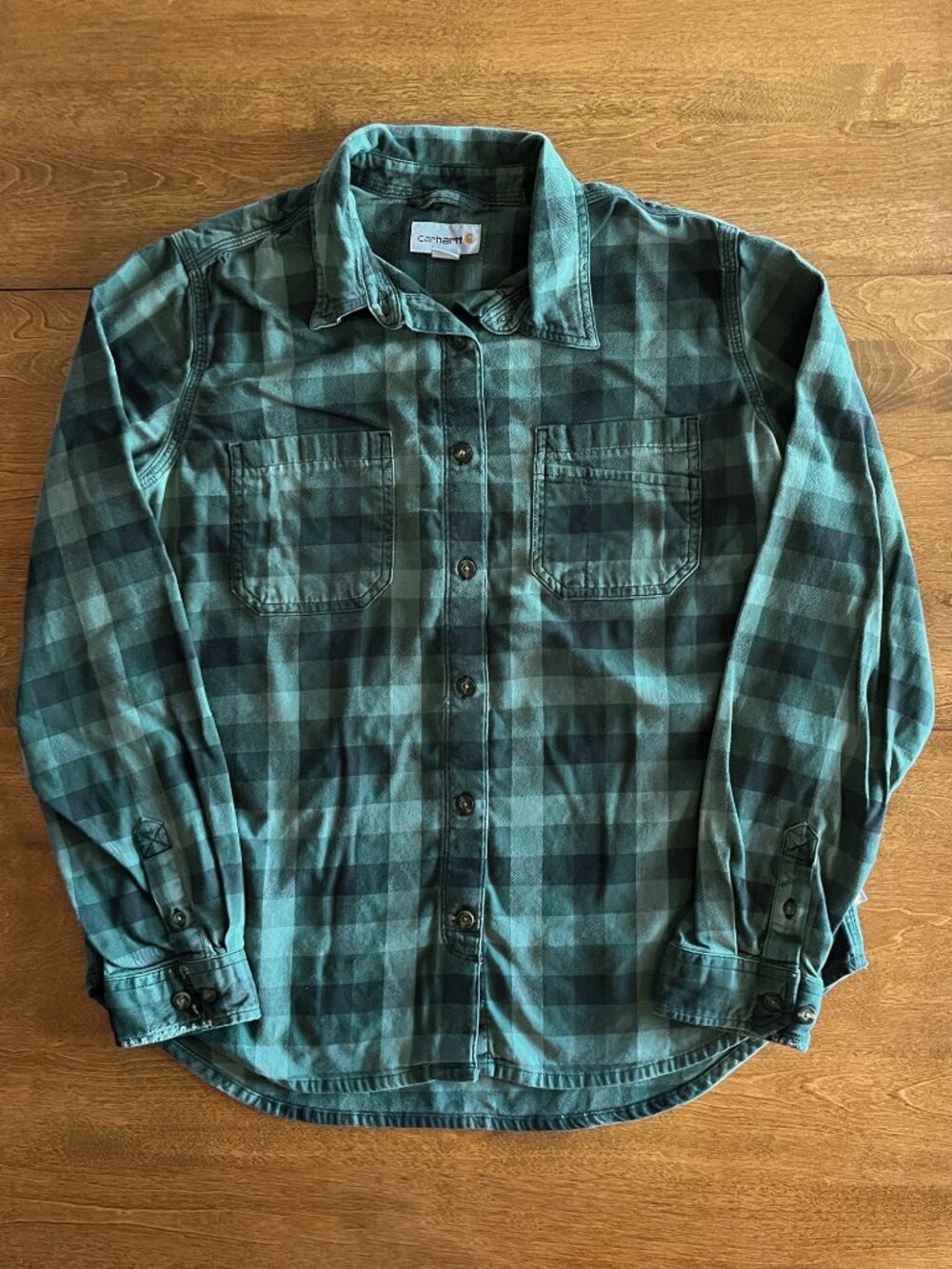 Carhartt forest green plaid flannel shirt L 12/14